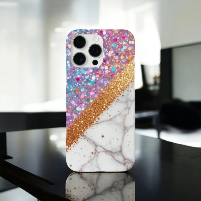 Funda iPhone 16 Pro Max Glam de mármol opulento - Fusión Purpurina (Subido por el creador)