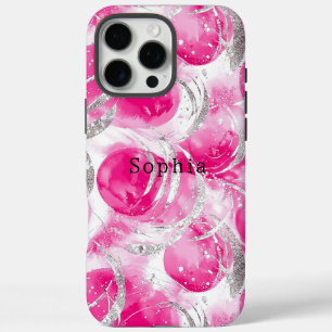 Funda iPhone 16 Pro Max Glam de plata rosada Resumen Círculos