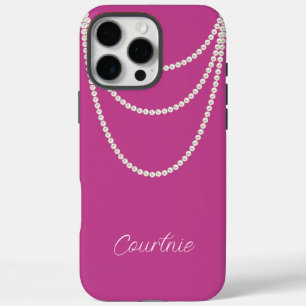 Funda iPhone 16 Pro Max Glam Pink White Pearls