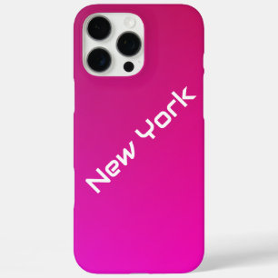 Funda iPhone 16 Pro Max Gradiente Violeta Rosa Con Tipografía De Nueva Yor