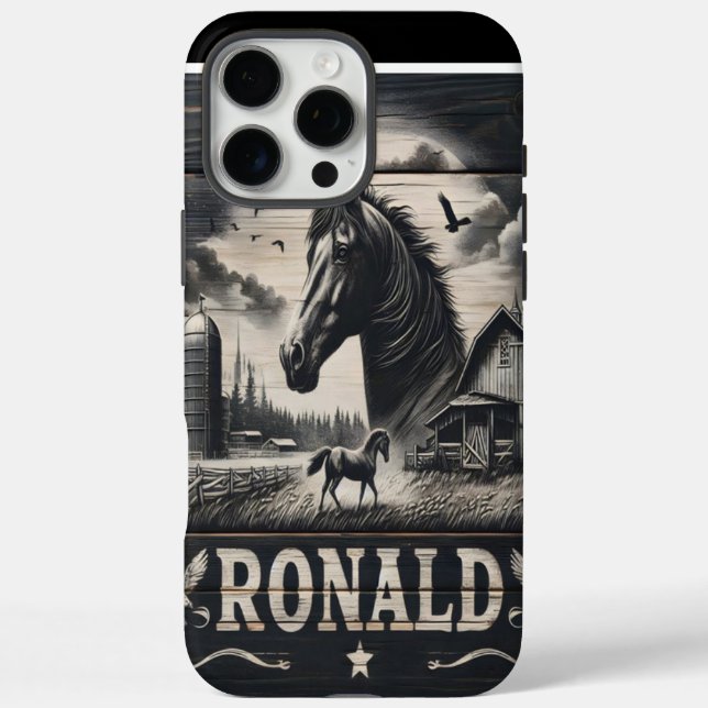 Funda iPhone 16 Pro Max Granja Rústica Con Caballo (Reverso)