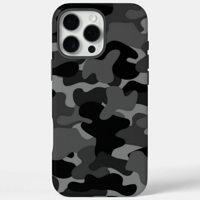 Funda iPhone 16 Pro Max Gris Negro Camuflaje (Reverso)