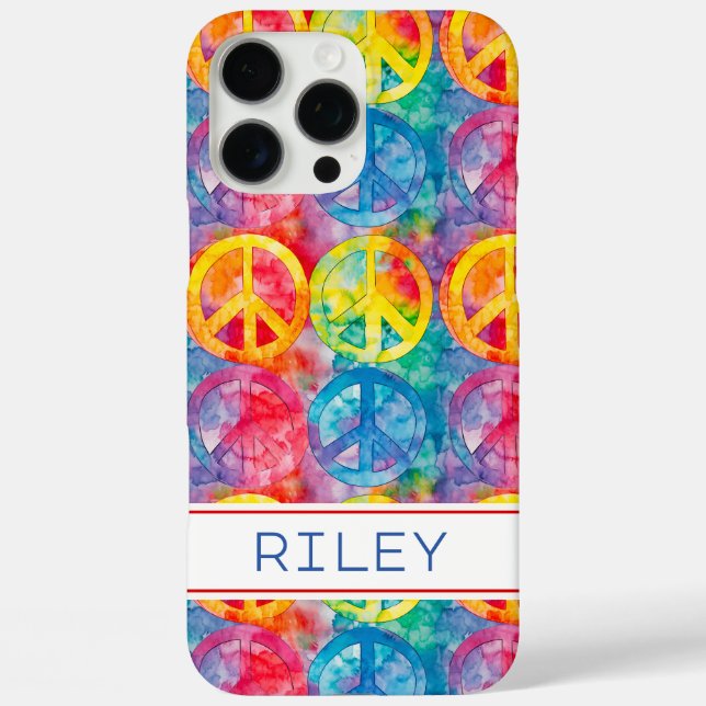 Funda iPhone 16 Pro Max Groovy Retro Hippie Peace Sign Personalized (Reverso )