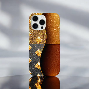 Funda iPhone 16 Pro Max Guardia del Glamour: Cuero chapado en Purpurina