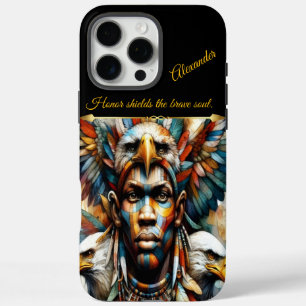 Funda iPhone 16 Pro Max Guerrero africano adornado con águilas, arte de IA