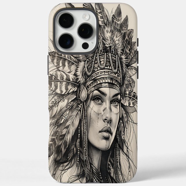Funda iPhone 16 Pro Max Guerrero chica indio de Feathered en la naturaleza (Reverso)