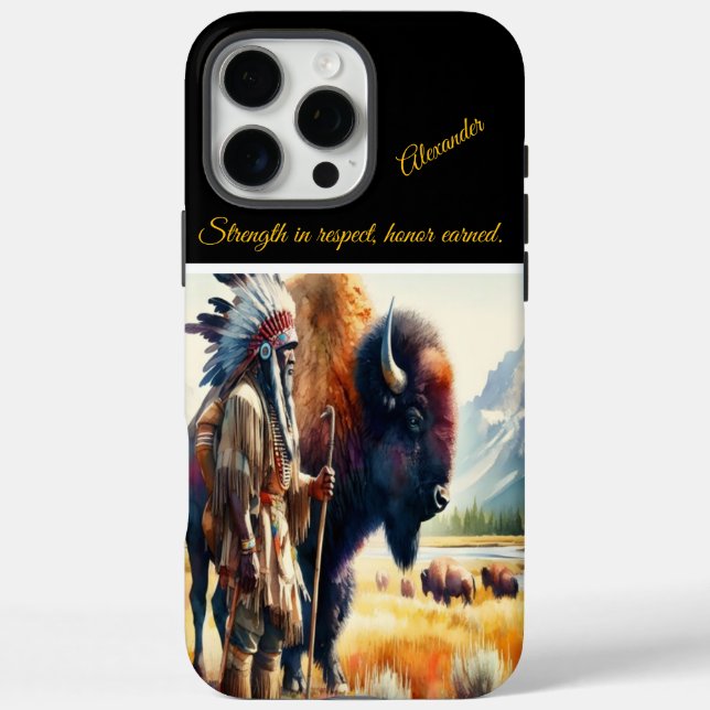 Funda iPhone 16 Pro Max Guerrero con bisonte.  (Reverso)