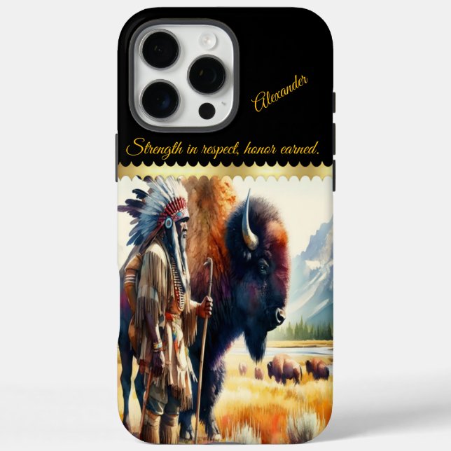 Funda iPhone 16 Pro Max Guerrero con bisonte. (Reverso)