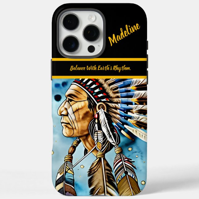 Funda iPhone 16 Pro Max Guerrero nativo indio: Patrones tribales (Reverso)