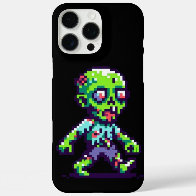 Funda iPhone 16 Pro Max Halloween zombie divertido de 8 bits (Reverso )