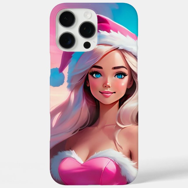 Funda iPhone 16 Pro Max Hermosa niña de Navidad rosa 01 (Reverso )