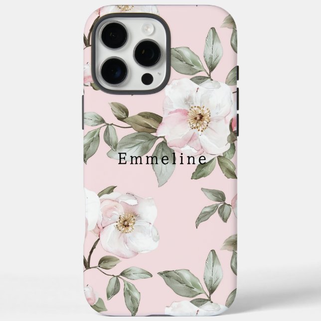 Funda iPhone 16 Pro Max Hermosas flores blancas rosadas   (Reverso)