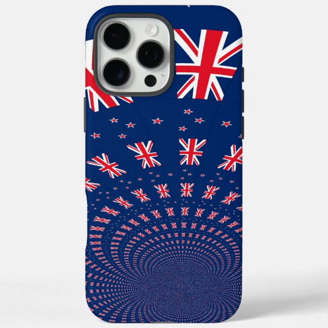 Funda iPhone 16 Pro Max Hermoso diseño de arte con bandera de Nueva Zeland (Reverso)