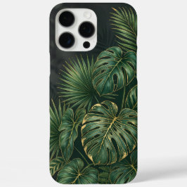 Funda iPhone 16 Pro Max Hojas Botánicas Tropicales Elegantes en Verde Prof