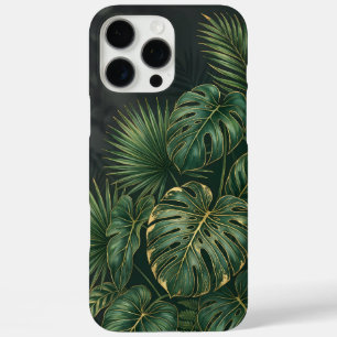 Funda iPhone 16 Pro Max Hojas Botánicas Tropicales Elegantes en Verde Prof