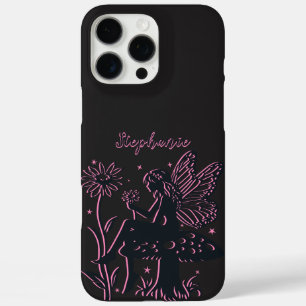 Funda iPhone 16 Pro Max Hongo y Flor de Hada Linda Negro y Rosa