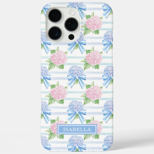 Funda iPhone 16 Pro Max Hortensias Azules y Rosas Rayadas (Reverso )