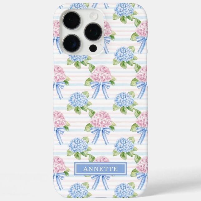 Funda iPhone 16 Pro Max Hortensias Rayadas de Azul y Rosa (Reverso )