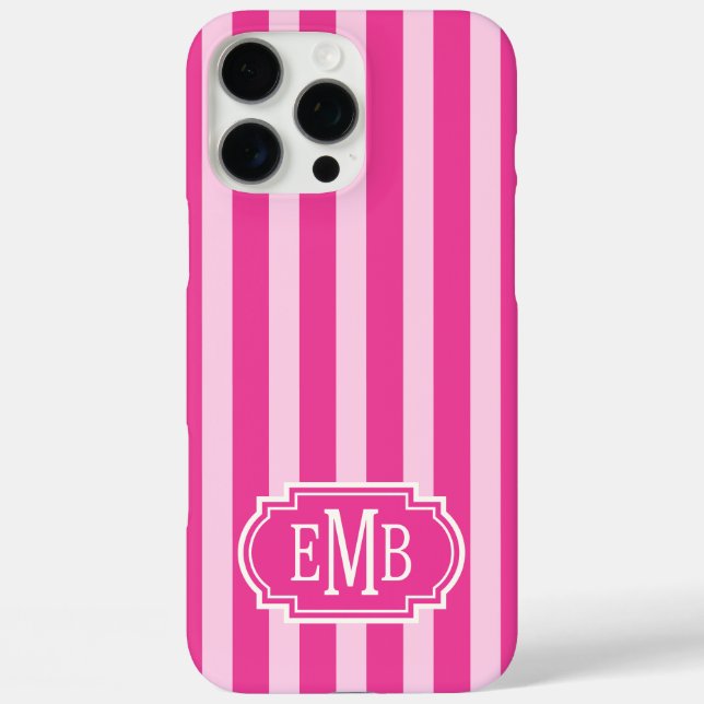 Funda iPhone 16 Pro Max Hot Pink and Pink Monogrammed Stripes (Reverso )