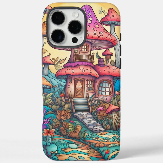 Funda iPhone 16 Pro Max Ilustracion Cute Creative Mushroom Hut (Reverso)