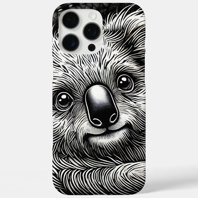 Funda iPhone 16 Pro Max Ilustración de adorable koala sobre fondo de cuero (Reverso )