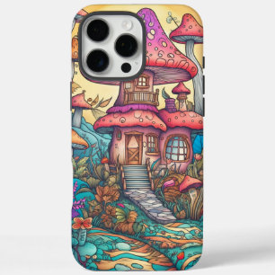 Funda iPhone 16 Pro Max Ilustración de cabaña de hongos creativa y linda