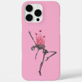 Funda iPhone 16 Pro Max Ilustración de esqueleto de llamas de fuego rojas 