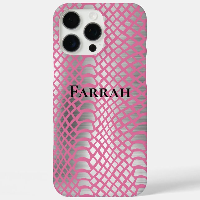 Funda iPhone 16 Pro Max Impresión de serpiente rosa plateado (Reverso )