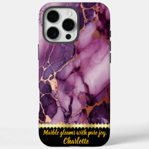 Funda iPhone 16 Pro Max Impresionante diseño de mármol morado con acentos