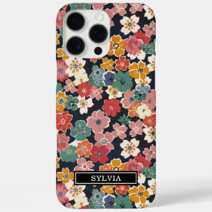Funda iPhone 16 Pro Max Impreso Floral Japonés Colorido con Monograma