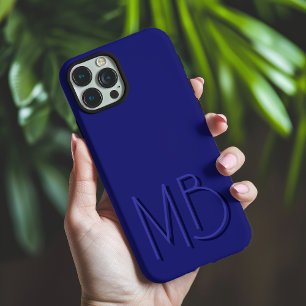 Funda iPhone 16 Pro Max Iniciales de monograma azul moderno contemporáneas