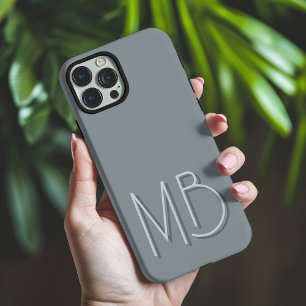 Funda iPhone 16 Pro Max Iniciales de monograma moderno de gris de agua mod