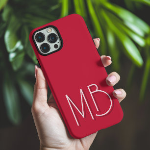 Funda iPhone 16 Pro Max Iniciales de monograma rojas cardenal modernas con