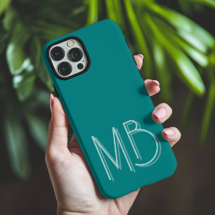 Funda iPhone 16 Pro Max Iniciales de monograma Verde azulado moderno conte