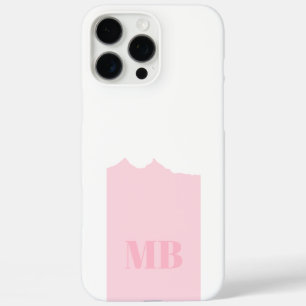 Funda iPhone 16 Pro Max iniciales de nombres de monograma rosa y blanco