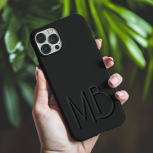 Funda iPhone 16 Pro Max Iniciales Monograma Negro Minimalista Moderno