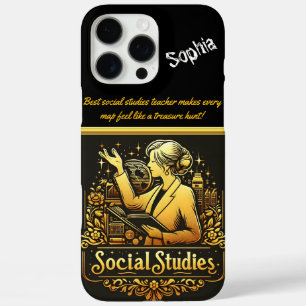 Funda iPhone 16 Pro Max Inspirando a un profesor presentando estudios soci