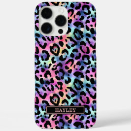 Funda iPhone 16 Pro Max Iridescent Leopard Print Monogrammed
