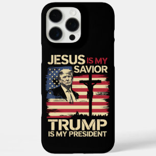 Funda iPhone 16 Pro Max Jesús Es Mi Salvador Trump Es Mi Presidente Bander