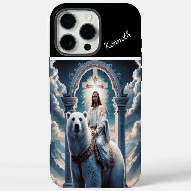 Funda iPhone 16 Pro Max Jesús Montando Un Oso Polar (Reverso)