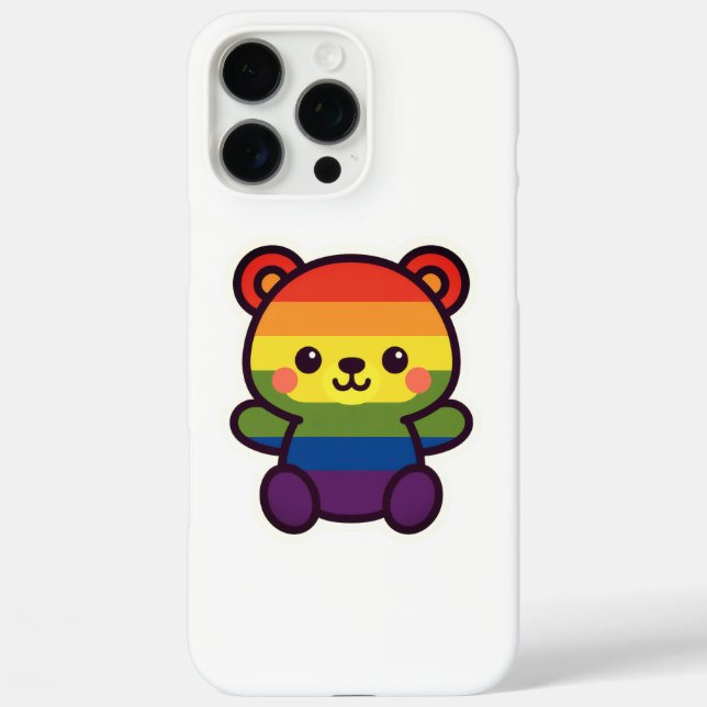 Funda iPhone 16 Pro Max Kawaii Rainbow Teddy - Una elegante fiesta del org (Reverso )