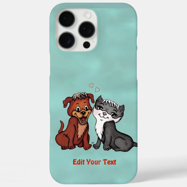 Funda iPhone 16 Pro Max Kitty y Puppy , Editar tu texto (Reverso )