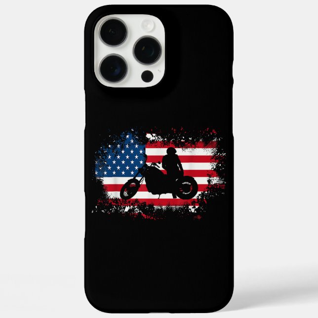Funda iPhone 16 Pro Max La bandera estadounidense en motocicleta divertida (Reverso )