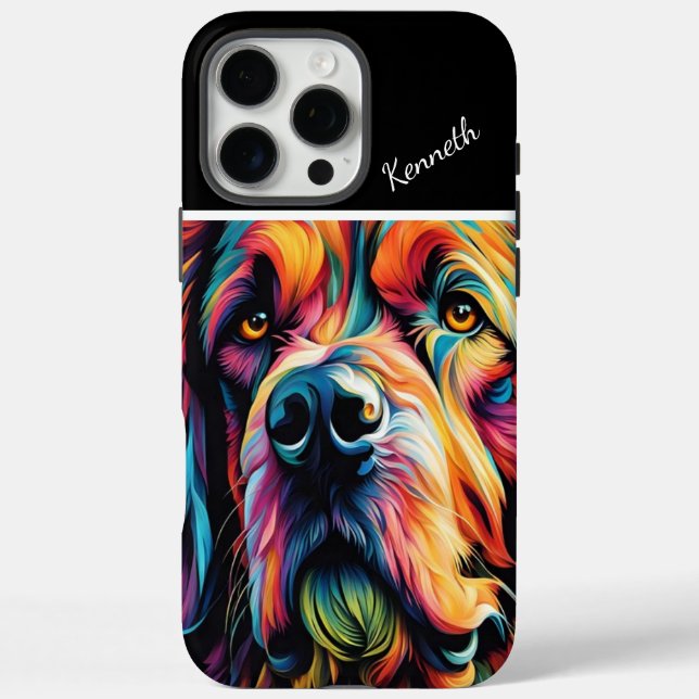 Funda iPhone 16 Pro Max La mirada del perro arcoiris (Reverso)
