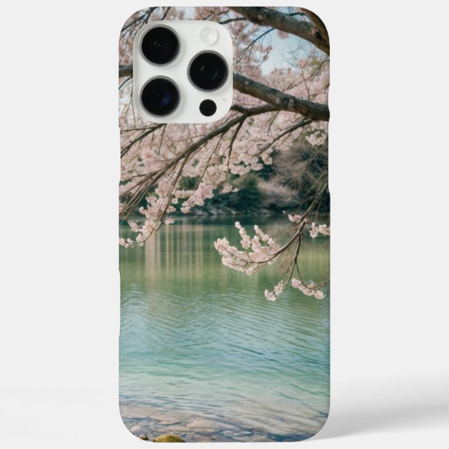 Funda iPhone 16 Pro Max lago de flores de cerezo (Reverso )
