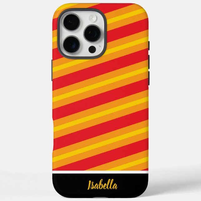 Funda iPhone 16 Pro Max Las audaces rayas rojas y amarillas crean energía (Reverso)
