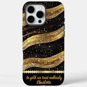 Funda iPhone 16 Pro Max Las olas doradas brillan en una noche oscura