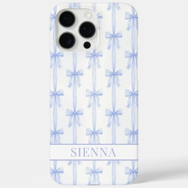 Funda iPhone 16 Pro Max Lazos Coquetos Azules Rayas Monogramados (Reverso )