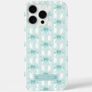 Funda iPhone 16 Pro Max Lazos Coquette Acuarela sobre Rayas Monogramadas