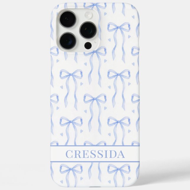 Funda iPhone 16 Pro Max Lazos de Coqueta Azules Monogramados (Reverso )